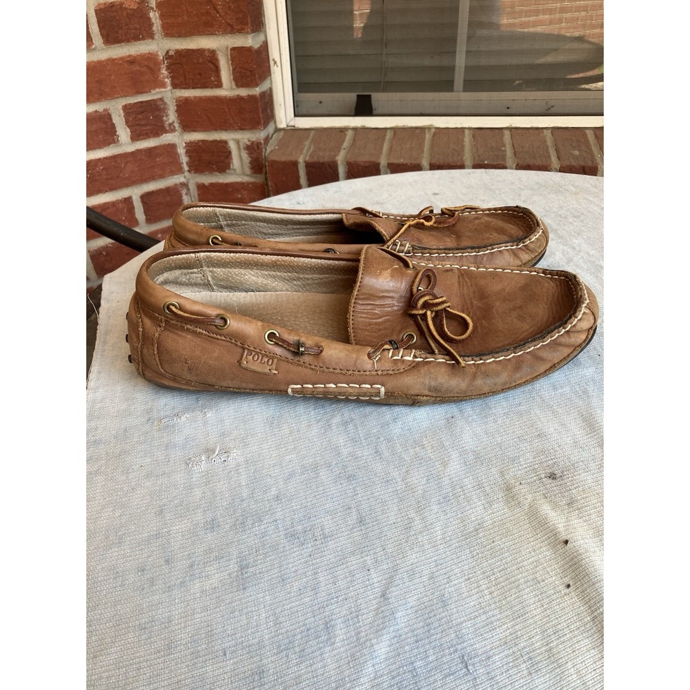 Polo Ralph Lauren Wyndings Slip On DRV Tan Leather Driver Loafer Shoes Men 11.5D